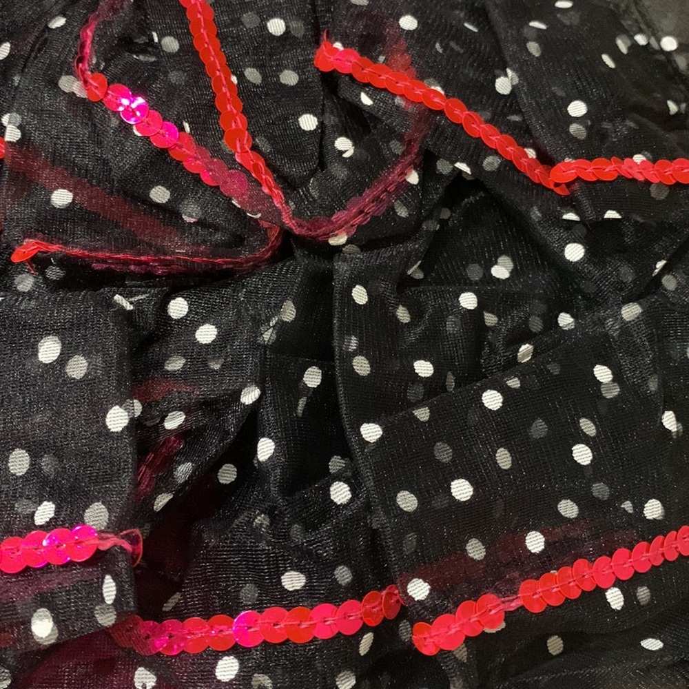 Girls one piece hot pink and black w/ polka dots sequined tutu with skirt - Picture 2 of 6
